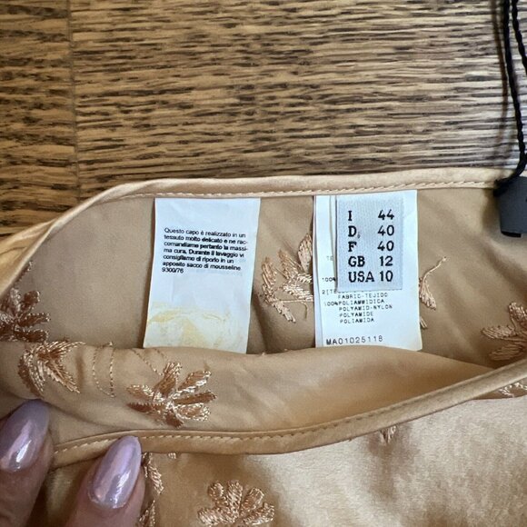 Alberta Ferretti Womens 90's Champagne 100% Silk Embroidered Skirt Size 44/M - Picture 15 of 16